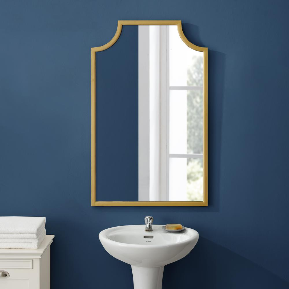 Stylish and Modern Aimee Bath Mirror in Soft Gold | Decorative Pagoda-Styled Frame - Elegant Home Decor