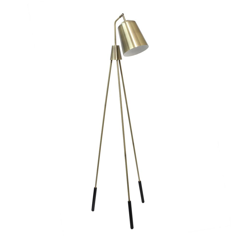 Lalia Home Industrial Tripod Floor Lamp with Antique Brass Spotlight Shade - Perfect for Living Room, Bedroom, Office, and Foyer