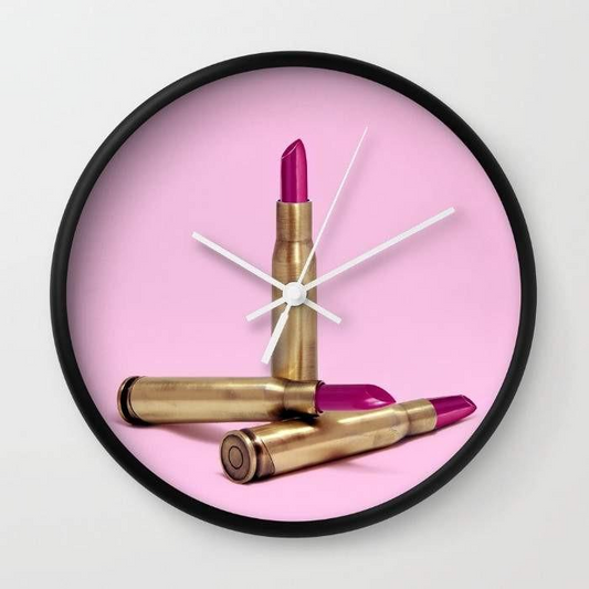 LIPSTICK BULLET Analog Wall Clock – Unique Design with High-Impact Crystal Face | Black & White Frames