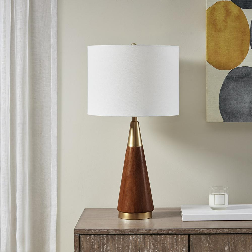 Mid Century Table Lamp - Pecan Finish & Gold Accents