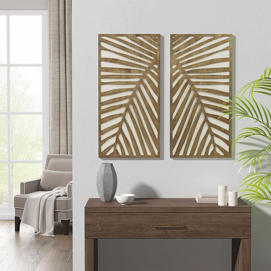 Madison Park Birch Palms Carved Wall Panel 2 Piece Set - Coastal Charm for Home Decor