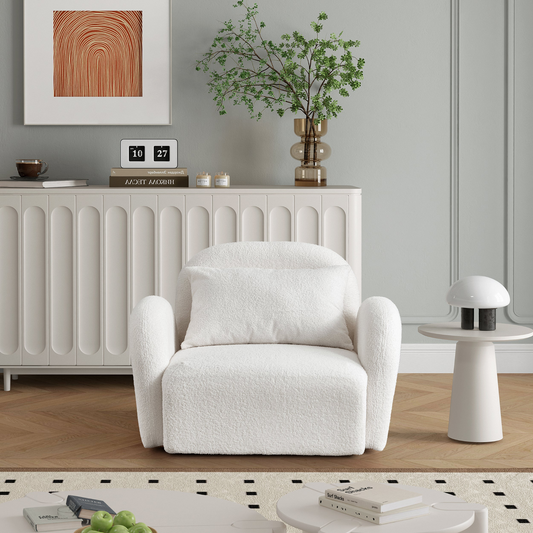 Cozy White Teddy Fabric Lazy Sofa Chair for Living Room - Stylish & Durable