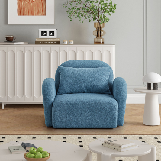 Stylish & Comfortable Teddy Fabric Blue Lazy Sofa Chair – Durable Living Room Furniture