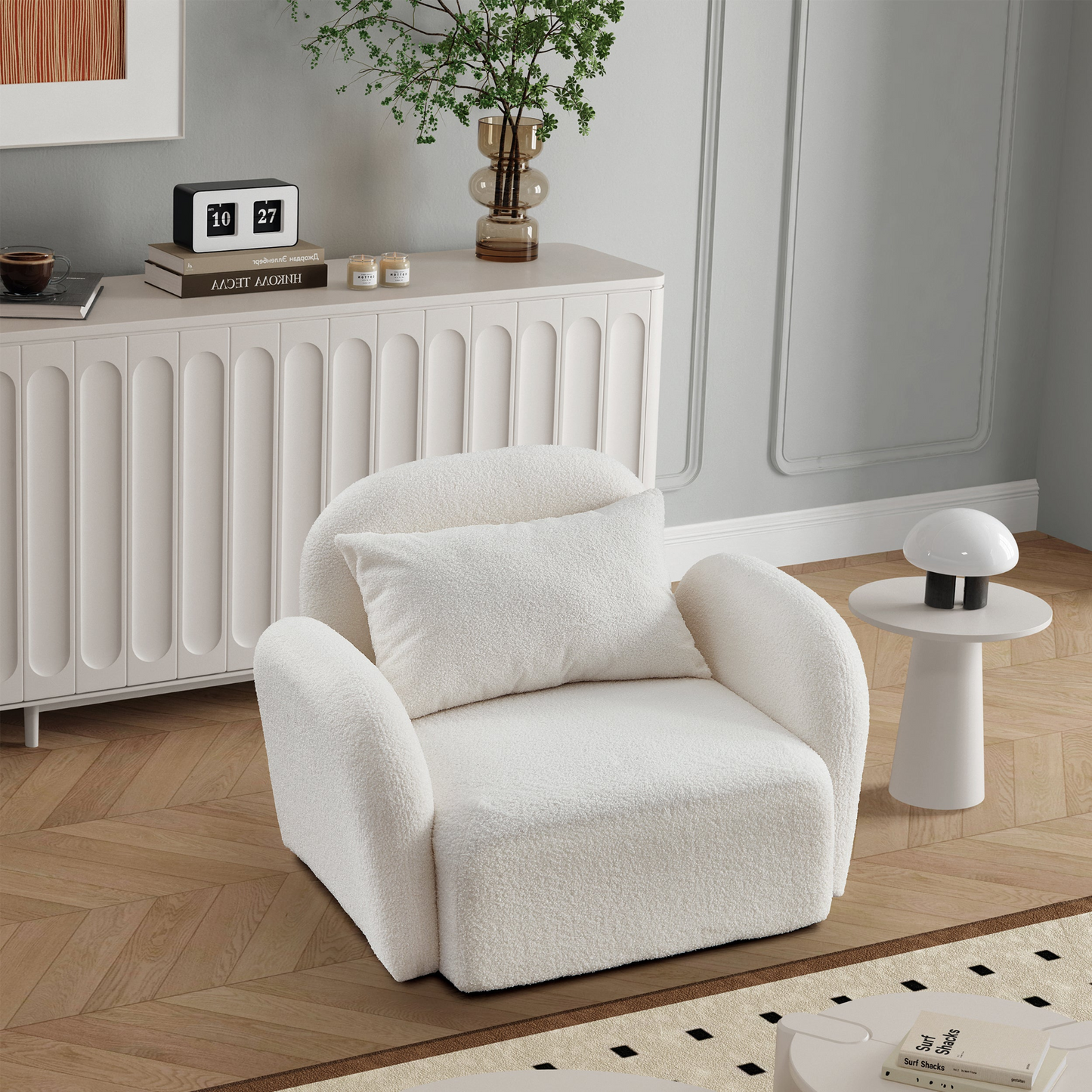 Cozy White Teddy Fabric Lazy Sofa Chair for Living Room - Stylish & Durable