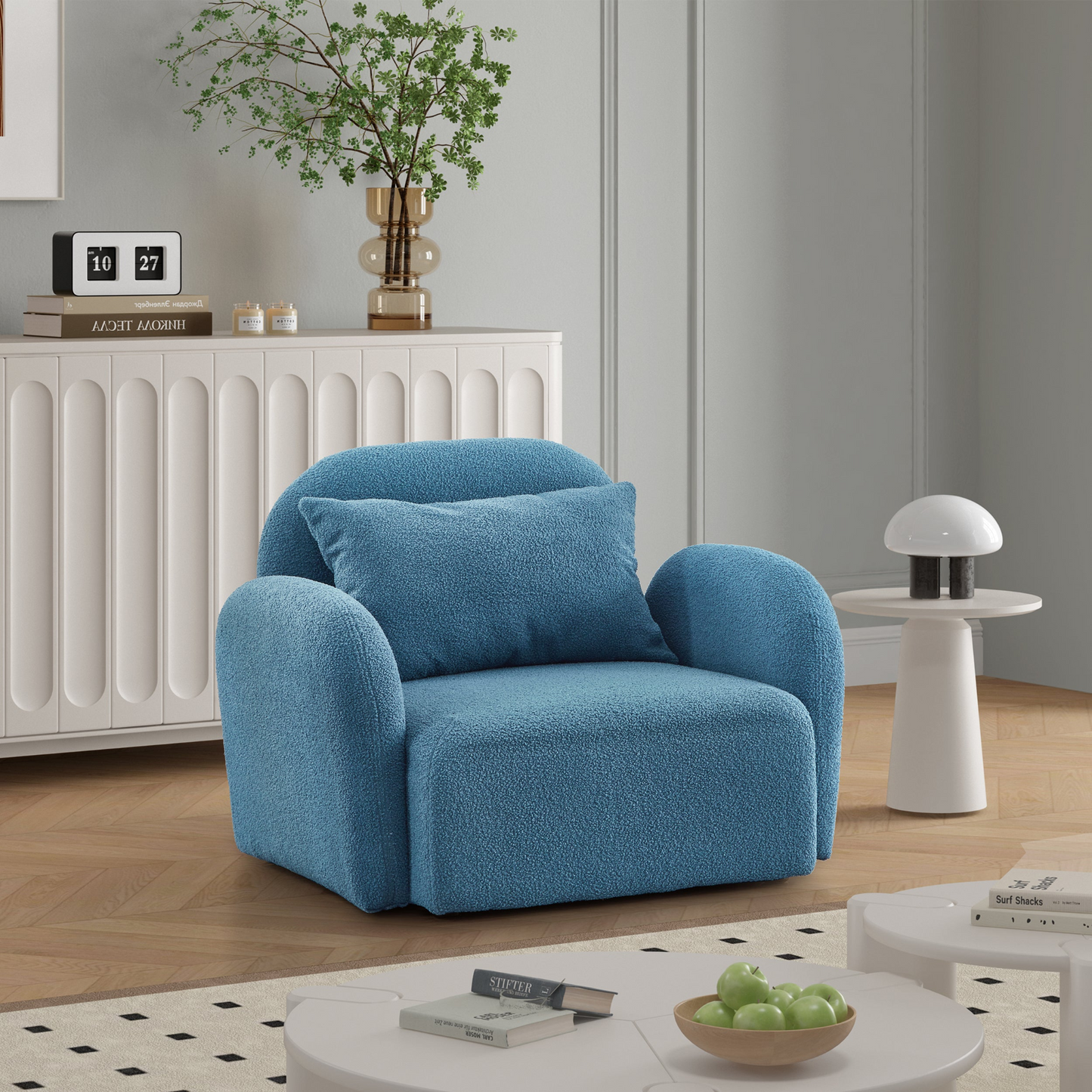 Stylish & Comfortable Teddy Fabric Blue Lazy Sofa Chair – Durable Living Room Furniture