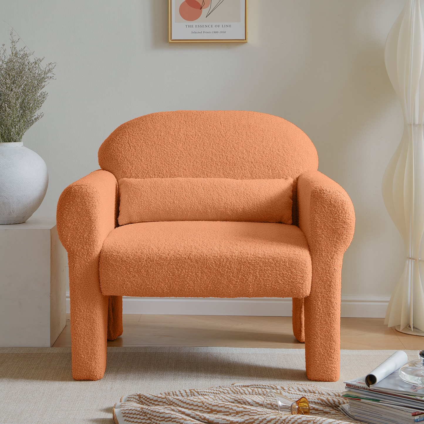 Modern Boucle Accent Chair with Lumbar Pillow - Cozy, Stylish & Durable Living Room Furniture