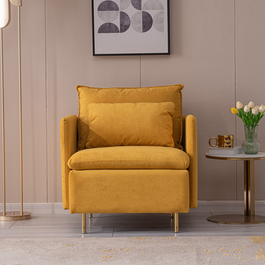 Modern Fabric Accent Armchair in Yellow Cotton Linen - 30.7''