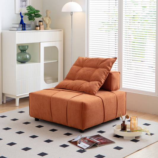 Modular Sectional Single Sofa - Versatile Armless Chair with Removable Back Cushion, 33.1" - Modern & Skin-Friendly Caramel Orange Finish