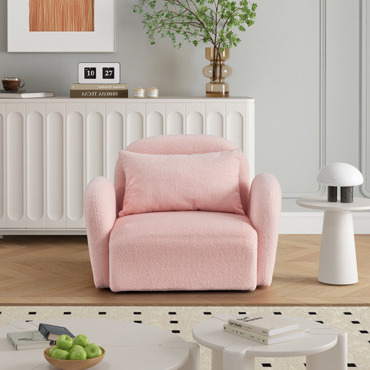 Elegant Pink Teddy Fabric Lazy Sofa Chair – Stylish & Comfortable Living Room Furniture