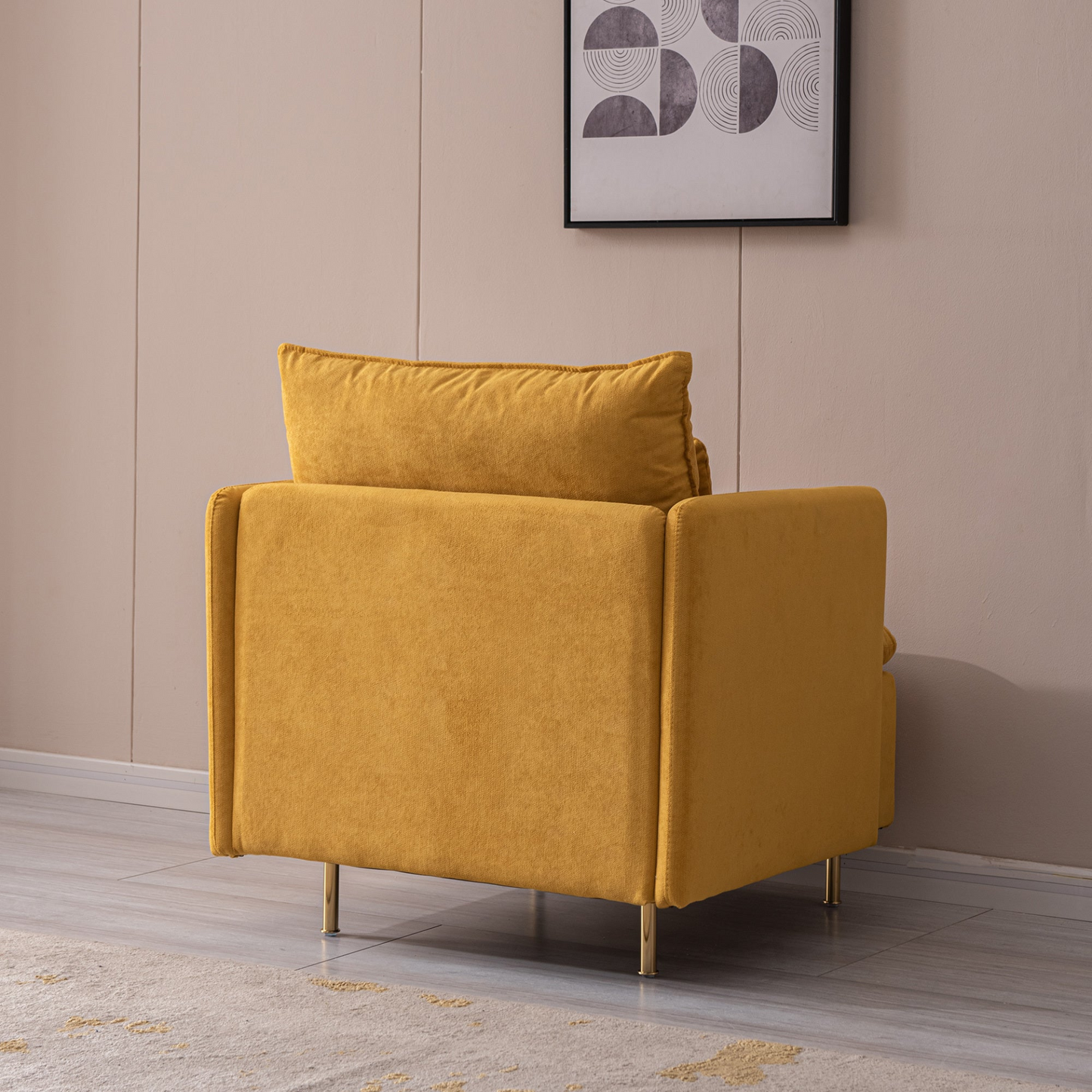 Modern Fabric Accent Armchair in Yellow Cotton Linen - 30.7''