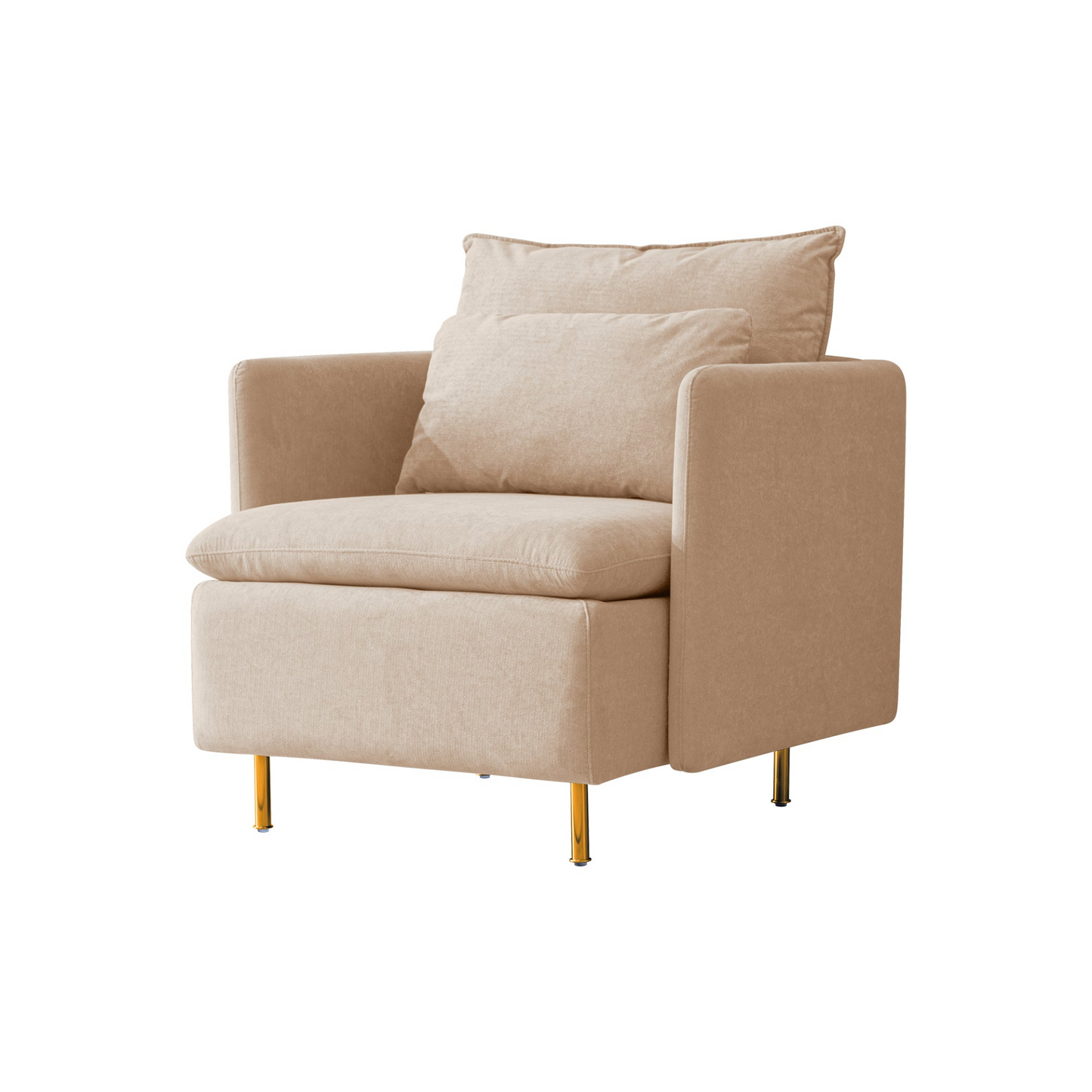 Modern Fabric Accent Armchair - Beige Cotton Linen, Upholstered Single Sofa Chair - 30.7''