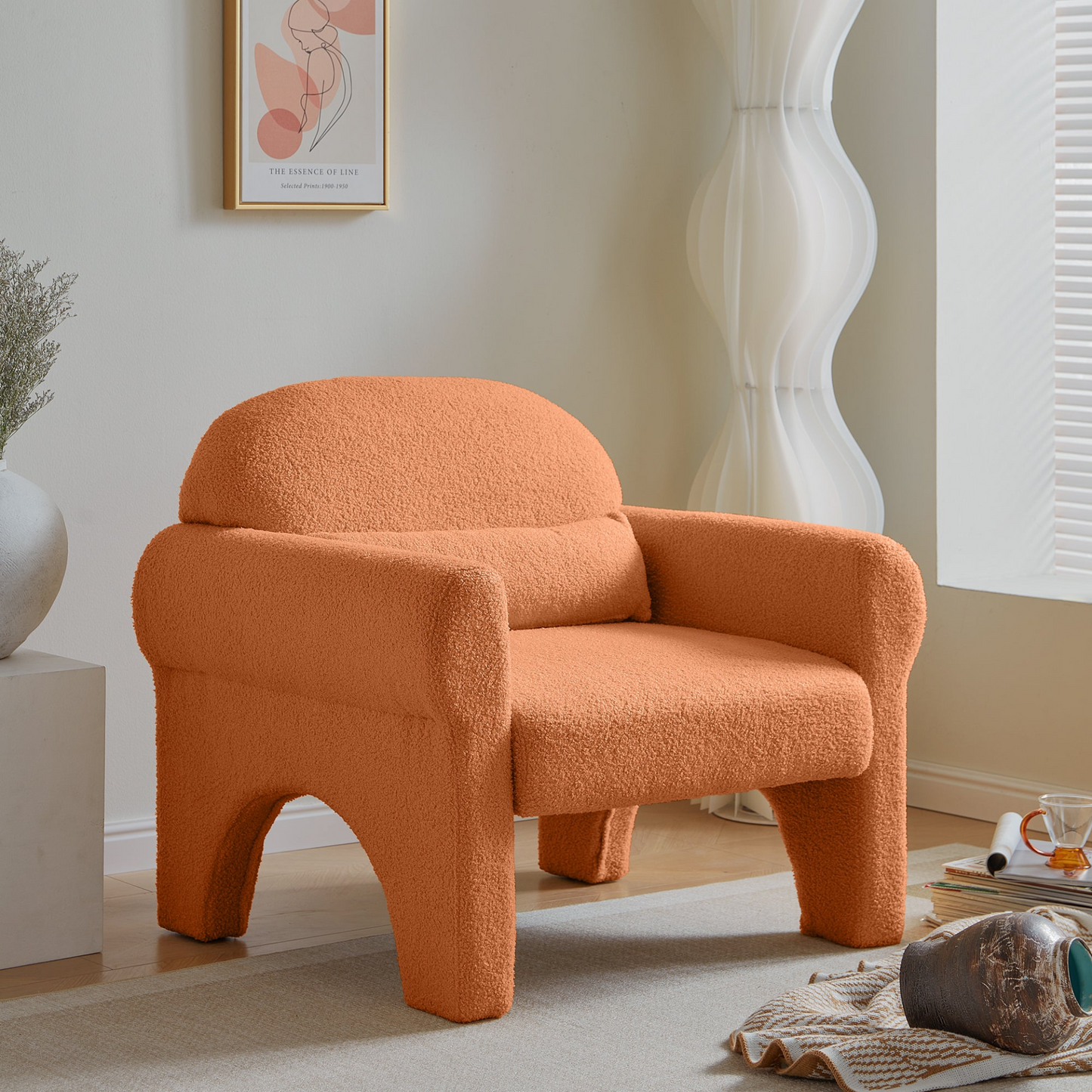 Modern Boucle Accent Chair with Lumbar Pillow - Cozy, Stylish & Durable Living Room Furniture