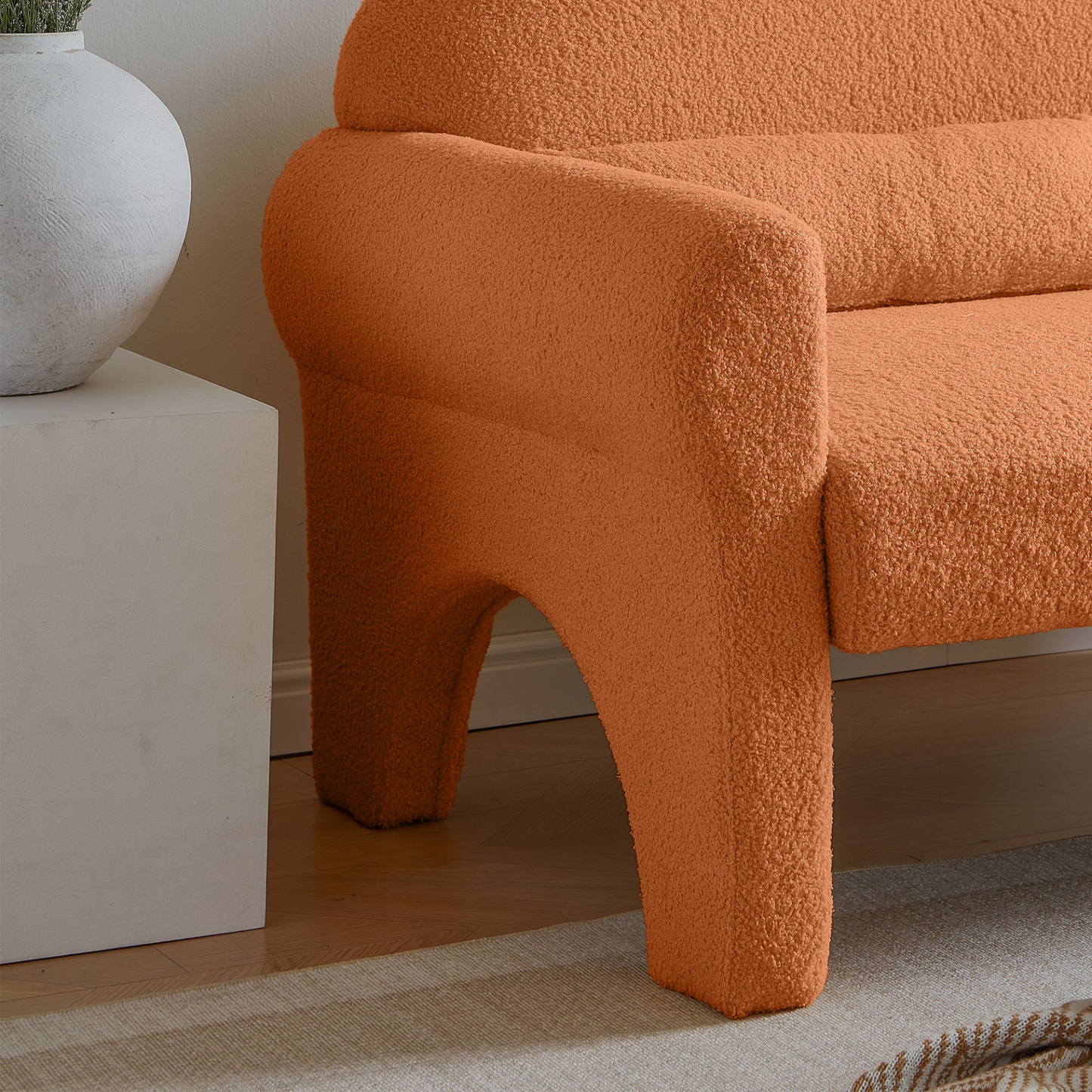 Modern Boucle Accent Chair with Lumbar Pillow - Cozy, Stylish & Durable Living Room Furniture