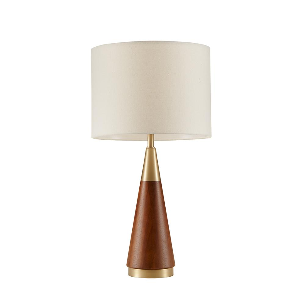 Mid Century Table Lamp - Pecan Finish & Gold Accents