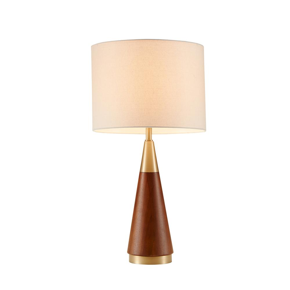 Mid Century Table Lamp - Pecan Finish & Gold Accents