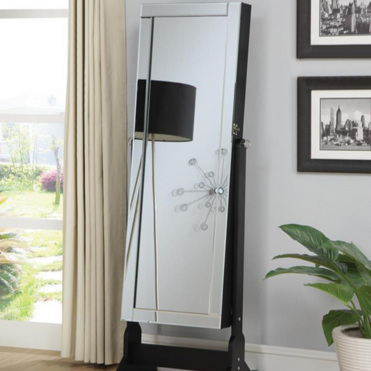 Cortez Black Cheval Mirror: Multi-Function Jewelry Storage with Full-Length Tilting Mirror