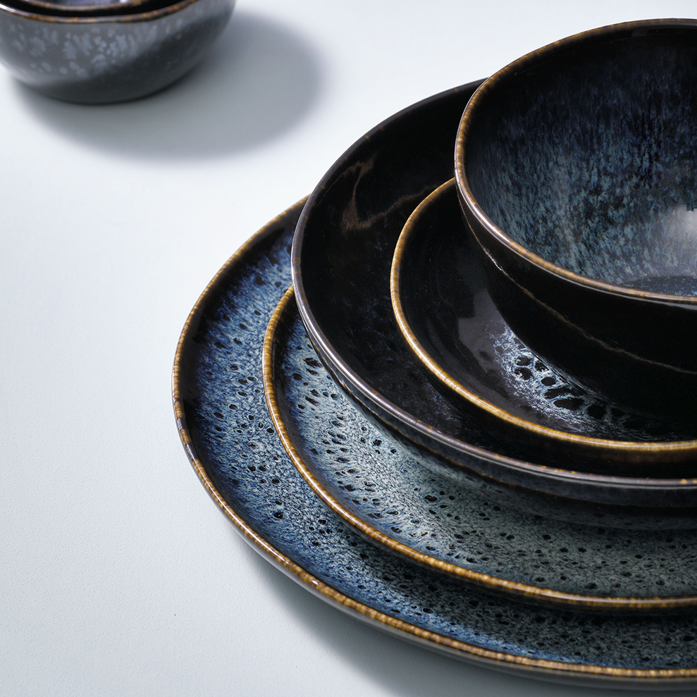 Palmer Eccentric 8.7" Blue Stoneware Deep Plates [Set of 6] - Elegant, Heat-resistant, Dishwasher Safe