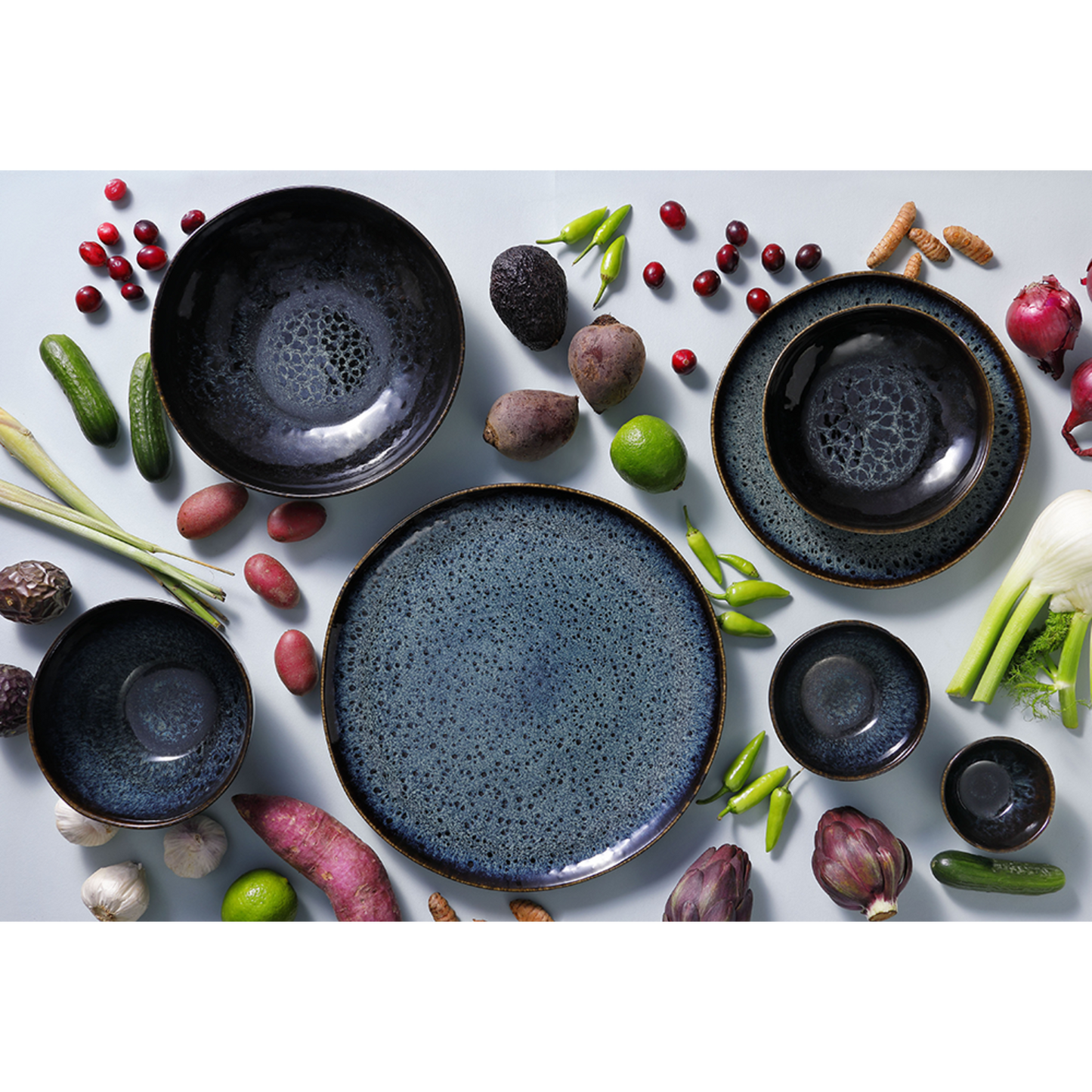 Palmer Eccentric 8.7" Blue Stoneware Deep Plates [Set of 6] - Elegant, Heat-resistant, Dishwasher Safe