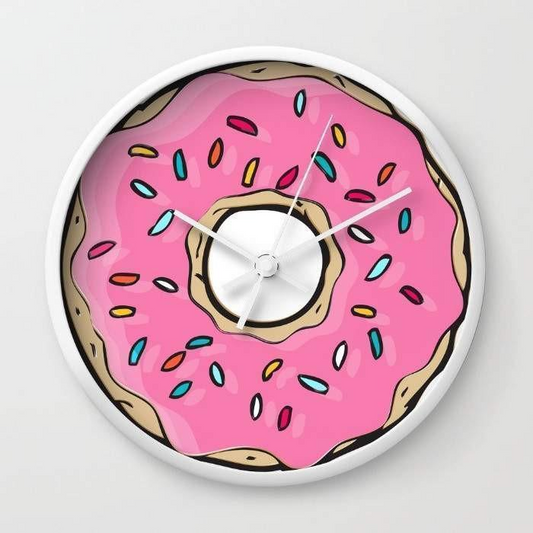 Doughnut Analog Wall Clock - Unique Design with High-Impact Crystal Face, 10" Diameter