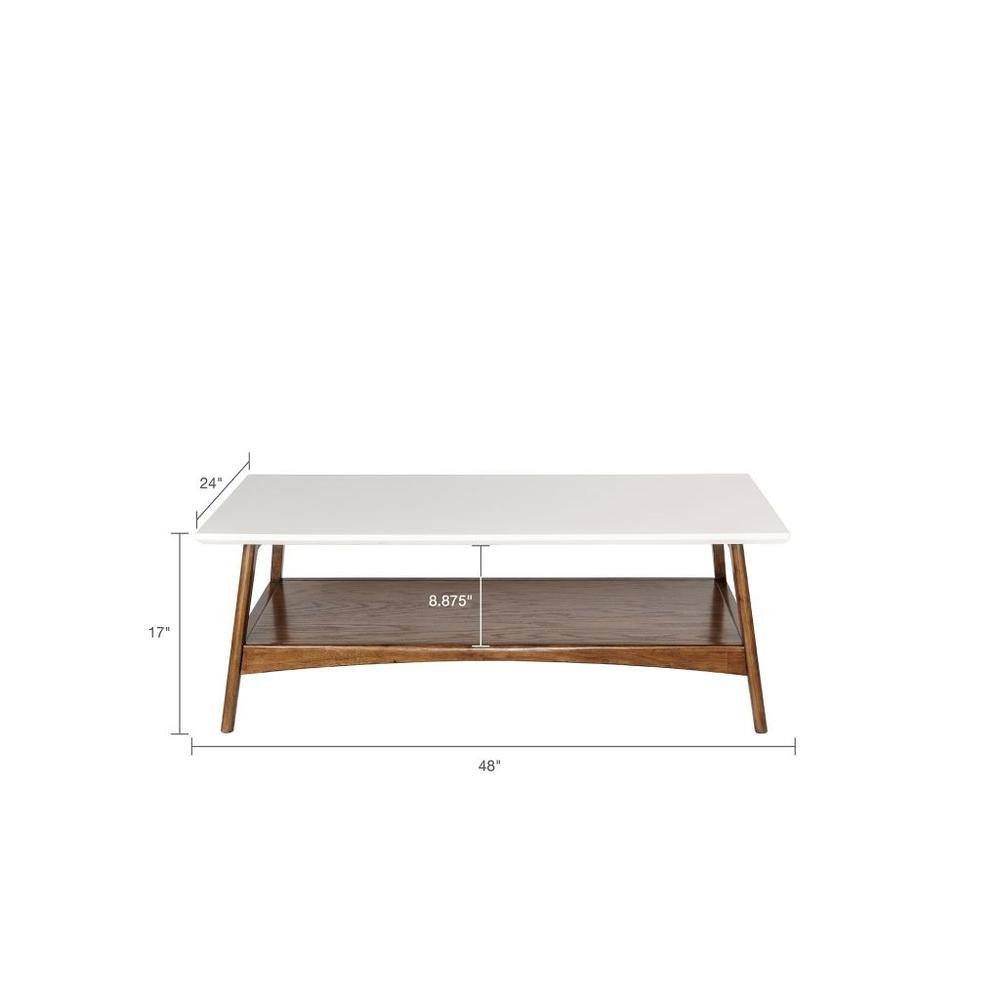 Parker Mid Century Coffee Table - Off-White Tops and Pecan Finish Shelf