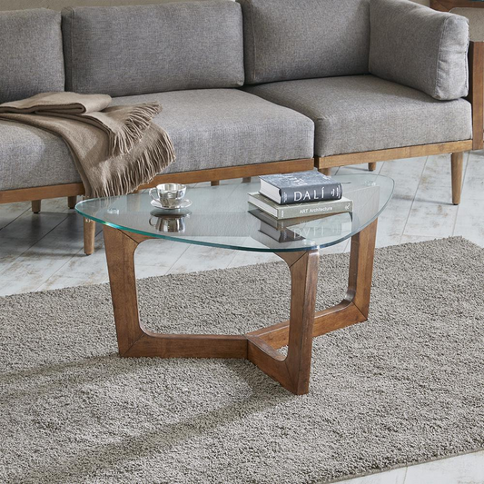 INK+IVY Walker Mid-Century Coffee Table - Solid Wood Frame, Tempered Glass Top | Stylish Living Room Furniture