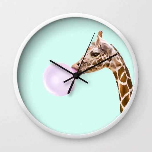 GIRAFFE Wall Clock - 10" Stylish Diameter Timepiece - Black or White Frame, High-Impact Plexiglass Crystal Face, Easy Hanging Hook - Battery Included