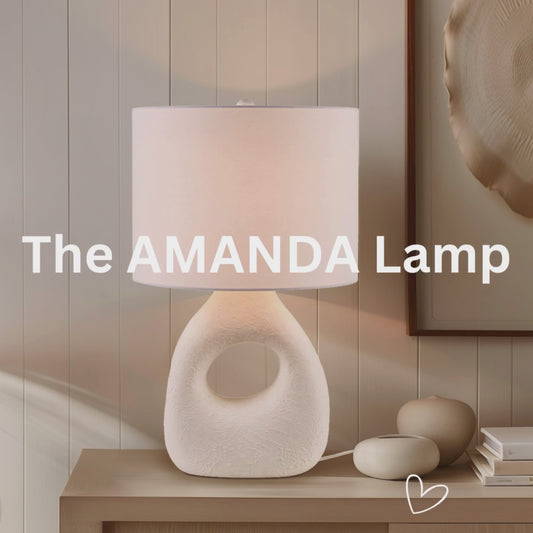 The AMANDA Lamp - Elegant Ceramic Table Lamp - Modern Textured Matte-White Finish with LED Bulb, 60 Inch Cord & Drum Shade | INK+IVY Trilluxe